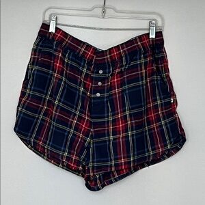 Aerie High Waist Plaid Shorts - Red and Blue